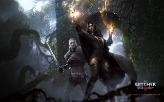 Man woman torches forest trees - cedric peyravernay free wallpaper