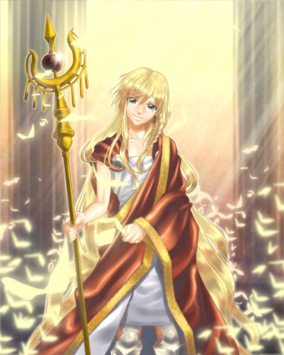 Woman white dress golden staff - golden free wallpaper