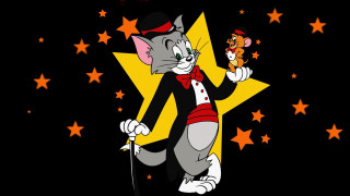 Cartoon cat holding star microphone - his hand free wallpaper