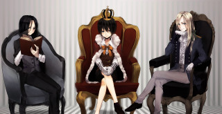 Anime characters sitting chairs reading - chair free wallpaper