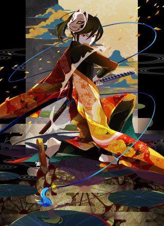 Woman kimono sword fish hand - ufotable free wallpaper