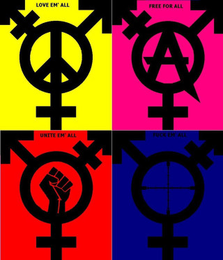 Colorful symbols poster art design - dystopian art free wallpaper