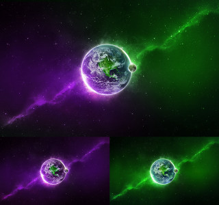 Planets space stars green purple - swirl free wallpaper