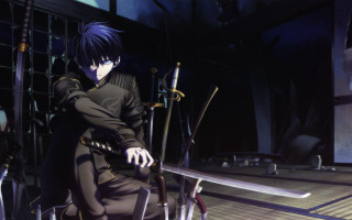 Man sitting chair two swords - two sword free wallpaper