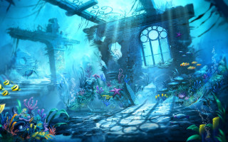 Underwater castle fish pond background - underwater free wallpaper