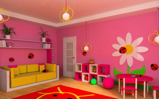Pink wall yellow couch flower - a flower free wallpaper