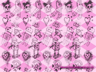 Pink black checkered skulls hearts - a skull free wallpaper