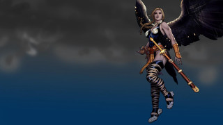 Woman sword wings flying bird - art of brom free wallpaper for desktop