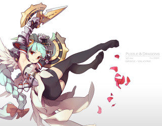 Woman sword wings flying petals - art free wallpaper for desktop