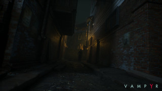 Dark alley person walking nighttime - concept art free wallpaper
