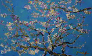 Tree pink white flower ribbon - impressionist painting free wallpaper