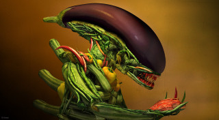 Green alien purple eggplant head - a green alien free wallpaper
