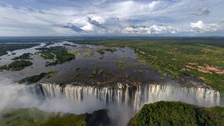 Waterfall lush trees clouds rainbow 3 - lush free wallpaper