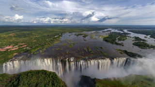Waterfall lush trees clouds rainbow 2 - lush free wallpaper