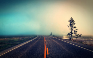 Long road lone tree blue - a long road free wallpaper