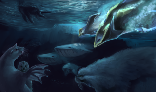 Animals swimming ocean together painting - art free wallpaper for desktop