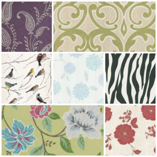 Fabric collage zebra print flowers - bird free wallpaper