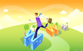 Man jumping house fire briefcase - surreal free wallpaper