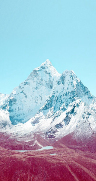 Snow covered mountain red field 3 - a few cloud free wallpaper