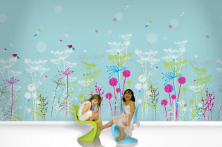 Girls chair flower wallpaper butterfly 2 - a chair in front free wallpaper