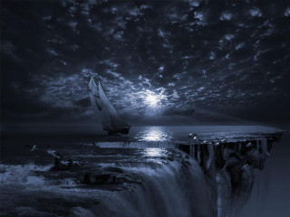 Boat sailing ocean night full - the ocean free wallpaper for desktop