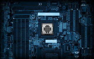 Processor robot blue background cityscape 2 - purism free wallpaper