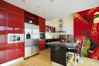 Kitchen red wall stainless steel - vivid free wallpaper