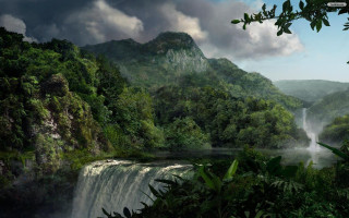 Waterfall forest river mountain nature - a waterfall in the middle of a forest free wallpaper