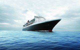 Cruise ship ocean cloudy day - international typographic style free wallpaper