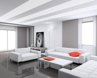 White livingroom couch coffeechair ottoman - orange free wallpaper