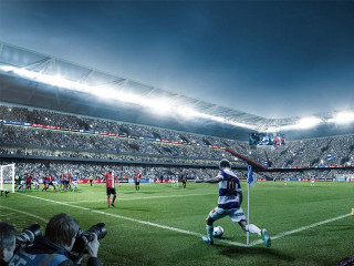 Soccer player running field crowd - a ball free wallpaper