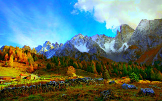 Mountain landscape house fence foreground - in the foreground free wallpaper