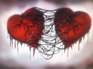 Heart wire dripping blood art - the side of it free wallpaper