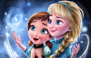 Cartoon couple hugging snowflakes stars - a storybook illustration free wallpaper for desktop