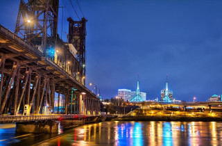 Bridge city night lights river - underneath free wallpaper