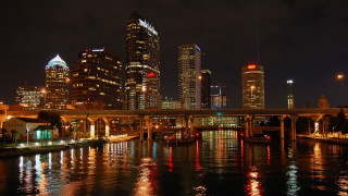 City skyline night bridge water 9 - the water and buildings free wallpaper