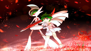Girl green hair knife demon - her hand and a demon free wallpaper