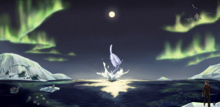 Man beach aurora borealis ocean 2 - a painting of a man free wallpaper
