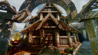 House forest bridge pond computer - global free wallpaper
