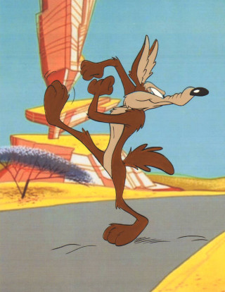 Cartoon character running road building - a plane in the sky free wallpaper