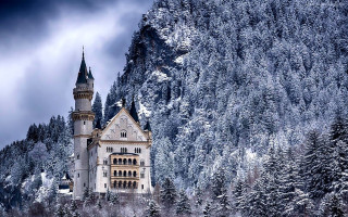 Castle snowy mountain range dark - a dark sky free wallpaper