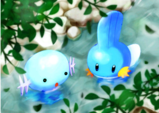 Blue birds pond water leaves - a fish free wallpaper
