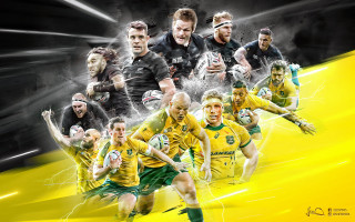 Men yellow green uniforms running - action painting free wallpaper