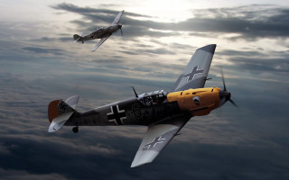 Two planes flying sky clouds 5 - dieselpunk free wallpaper