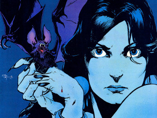 Woman holding bat demon shoulder - michael kaluta free wallpaper
