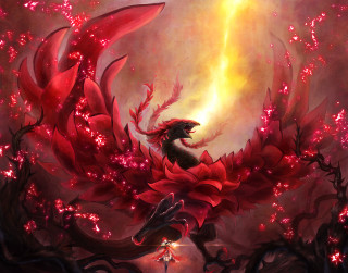 Dragon red flower back painting - dragon art free wallpaper