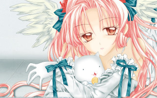 Girl pink hair white teddy - a blue ribbon free wallpaper