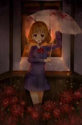 Girl umbrella room flowers window - autodestructive art free wallpaper