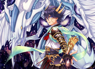 Man white blue outfit sword - outfit holding free wallpaper