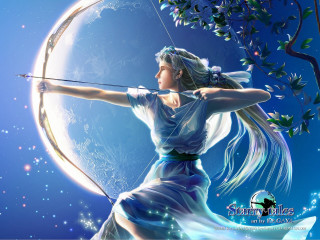 Woman bow arrow moon tree - ann thetis blacker free wallpaper